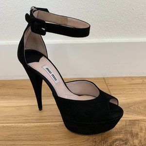 Miu Miu Calzature Donna Black Leather Suede Platform Size 6